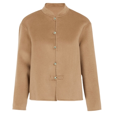 马天奴卡其色绵羊毛短款大衣