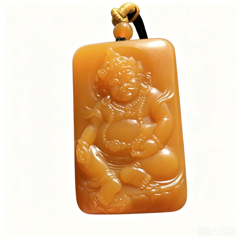 天然缅甸黄玉财神玉牌吊坠