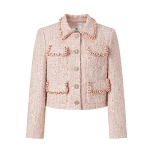 商场同款 摩萨克冬小香风绣珠片翻领重工钉珠短外套女