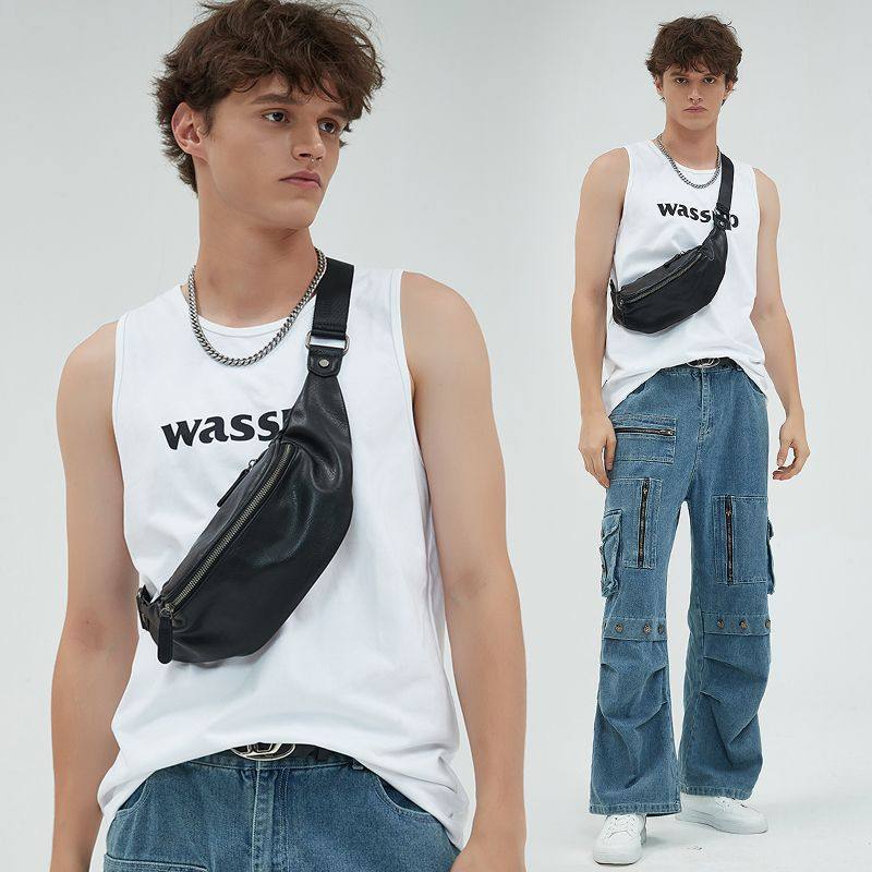 NESBIT 皮质胸包男潮2025新款休闲轻便外出运动包背包斜挎包小包