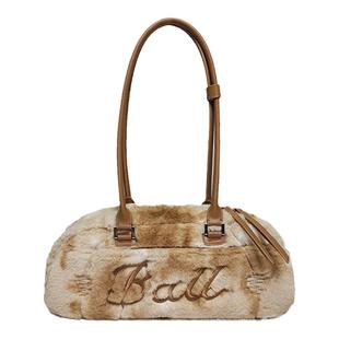 VFVF美式毛绒腋下包手提毛毛棒球包保龄球包包斜挎2025毛茸茸女包