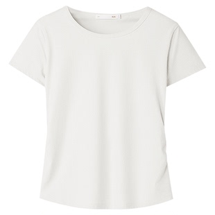 HLA/海澜之家纯色针织短袖T恤26春夏新竖条纹修身休闲风短袖女装