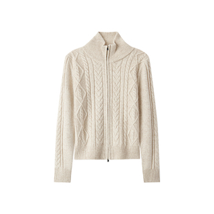 森马针织开衫女修身正肩温柔双拉链新款冬季高领绞花毛衣显瘦休闲