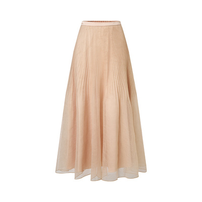 压褶散摆网纱半裙，复古暗纹面料