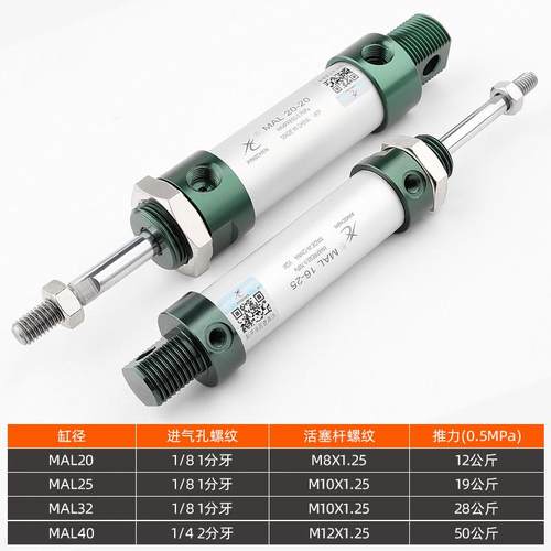 星辰气动MAL16x20-25S/32-40/50/75/150/250-S铝合金圆形迷你气缸