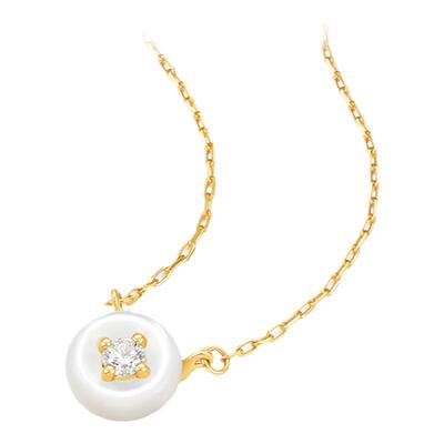 FENS珠宝18K金白贝母钻石项链女