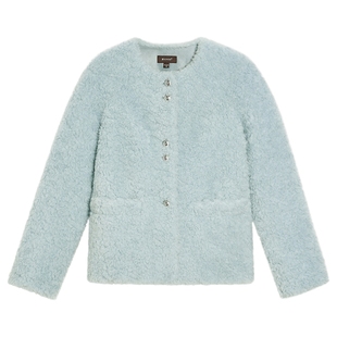 YINER音儿专选2025冬季新款法式静奢风美羊卷肌理H型圆领短款外套