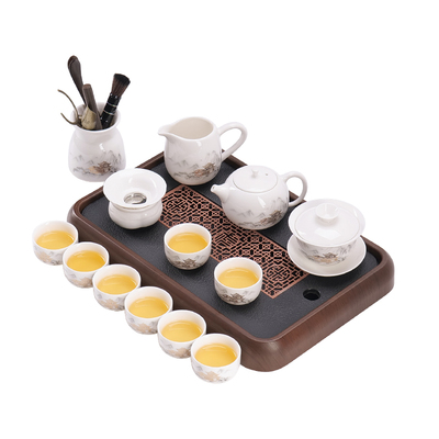 羊脂玉瓷整套盖碗茶具套装