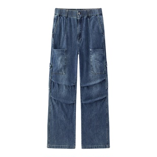 商场同款|森马牛仔裤男秋季宽松阔腿裤2025新款多口袋工装伞兵裤