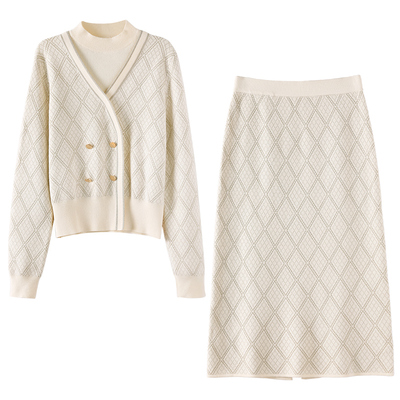 OSA金丝提花针织衫半身裙两件套