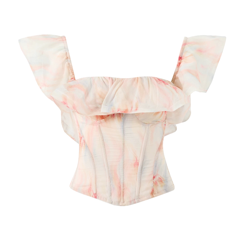 【谭卓同款】CORSELET[落幕缤纷]炫彩荷叶边鱼骨胸衣收腰束身抹胸