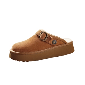 百丽保暖加绒羊毛毛勃肯棉鞋冬季厚底半包拖鞋雪地靴女B2279DH4