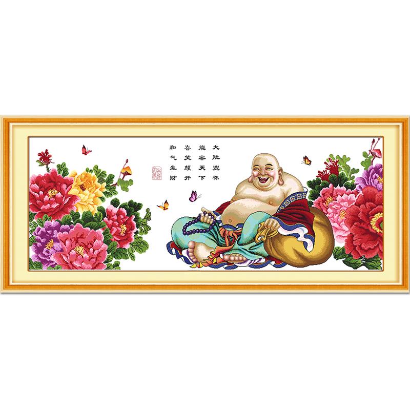 2025新款绣笑口常开弥勒佛十字绣成品机绣大肚佛纯手工已绣好客厅