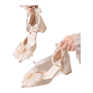 法式高跟鞋女婚鞋禾秀婚纱粗跟伴娘鞋敬酒不累脚配裙子礼服制服鞋