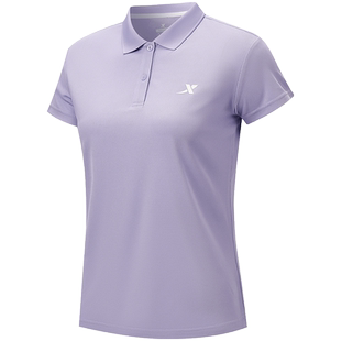 特步正肩polo衫女短袖夏季训练衣服羽毛球短T女装运动速干翻领T恤
