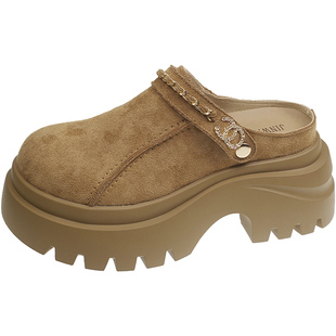 厚底气质勃肯鞋女2025秋季新款爆款百搭包头半拖鞋增高小个子鞋子