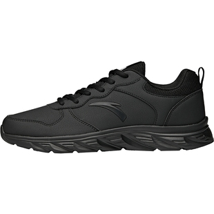 安踏男鞋运动鞋旗舰正品新款冬季保暖皮面防水鞋子黑色男士跑步鞋