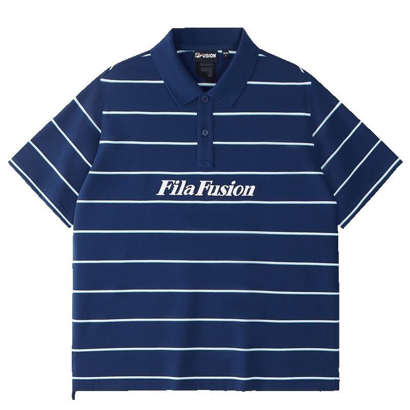 FILA FUSION斐乐潮牌情侣款短袖POLO衫2025夏季新款男女条纹上衣