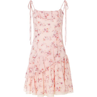 sincethen法式裙子短款吊带裙夏碎花连衣裙小花裙粉色短裙女夏日