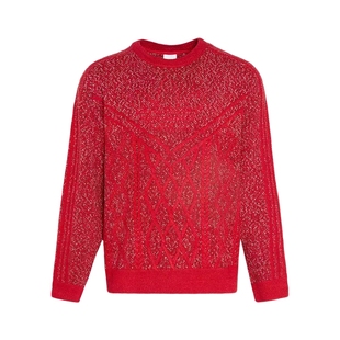 [何与同款]阿迪达斯新年款红色毛衣26男女休闲宽松针织衫 KT0693