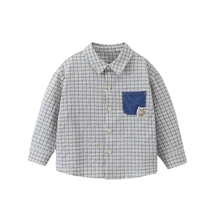 [泡泡格]齐齐熊宝宝格子衬衫男童长袖衬衣春秋款儿童外套2026新款