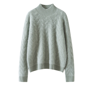 康家线~三股元宝针绞花半高领羊绒衫女宽松显瘦毛衣百搭打底上衣