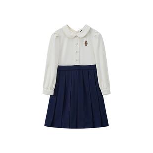 TeenieWeenie Kids小熊童装秋冬款女童学院风休闲百褶拼接连衣裙