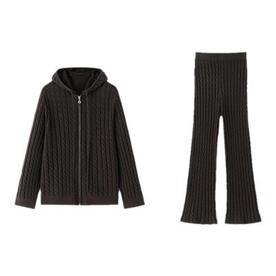 羊绒羊毛混纺竖条纹针织套装