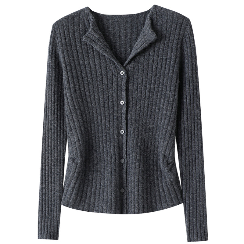 气质美学！法式修身100%纯山羊绒开衫女纯羊绒毛衣针织打底衫秋冬