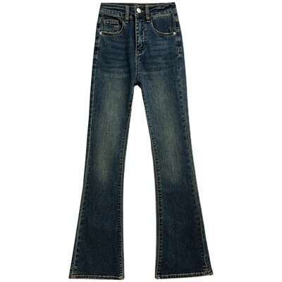 复古蓝高腰微喇牛仔裤长裤