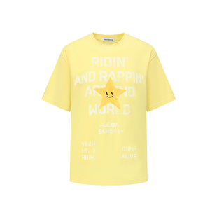 李小冉同款Alexia Sandra一颗星星印花休闲短袖T恤女黄色经典时尚