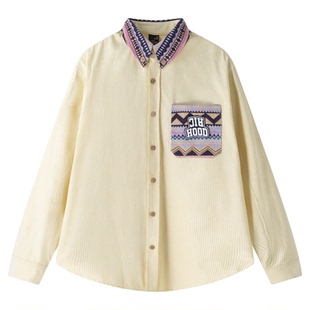 RIC民族风条纹衬衫男长袖秋季新款 潮牌情侣蓝色长袖衫衬衣外套女