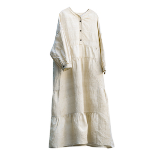 知笔墨2025早秋新品手工纺双宫柞蚕丝拼接设计袍子连衣裙