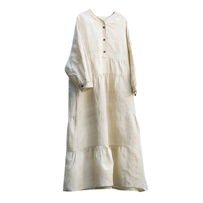 手工纺双宫柞蚕丝拼接设计连衣裙