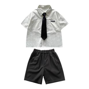 2025夏季新款儿童男装帅气套装男童短袖西装礼服夏装洋气领带衬衫