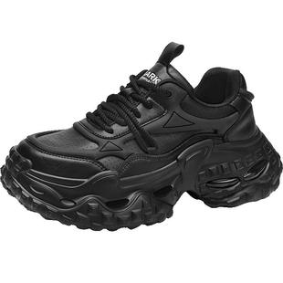 马克华菲男鞋潮流黑色轮胎鞋秋冬季气垫老爹鞋男士厚底皮面运动鞋