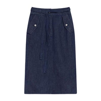 blueerdos棉麻混纺牛仔半身裙