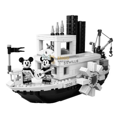 米老鼠米妮威利号复古蒸汽船积木