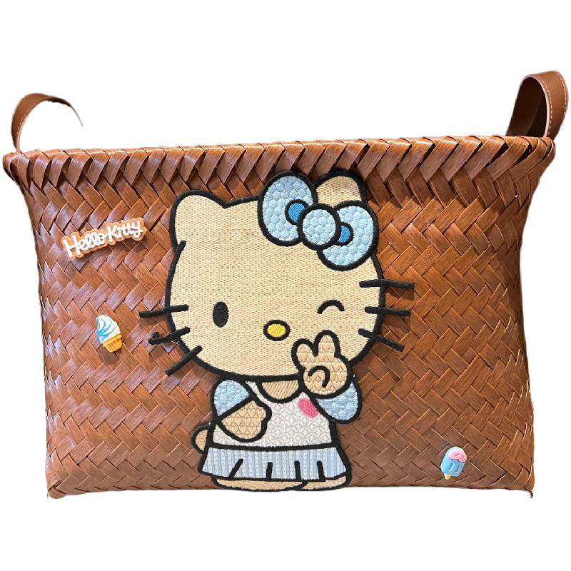 黑皮猫咪编织玩具收纳筐汽车后备箱收纳箱可爱春游野菜筐子大容量