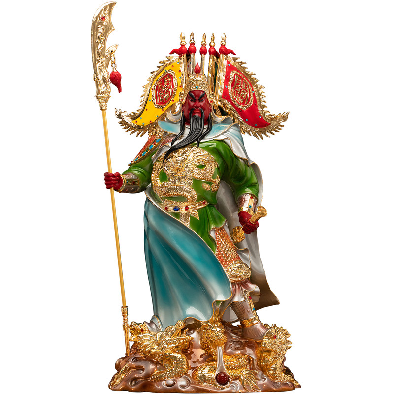 纯铜釉彩武财神关公神像摆件