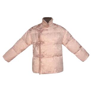 浒城古娘新款气质手工盘扣立领印花短款新中式国风羽绒服女款冬季