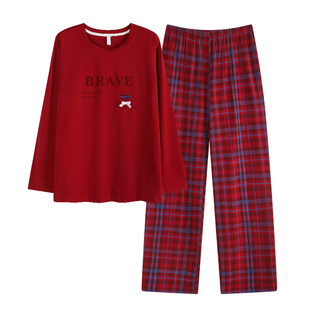 芬腾可安睡衣女款2026新款冬高级感纯棉长袖女士红色家居服秋冬季