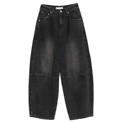 Carolingian松弛B入！长绒棉重工洗水丹宁宽松分割茧型九分牛仔裤