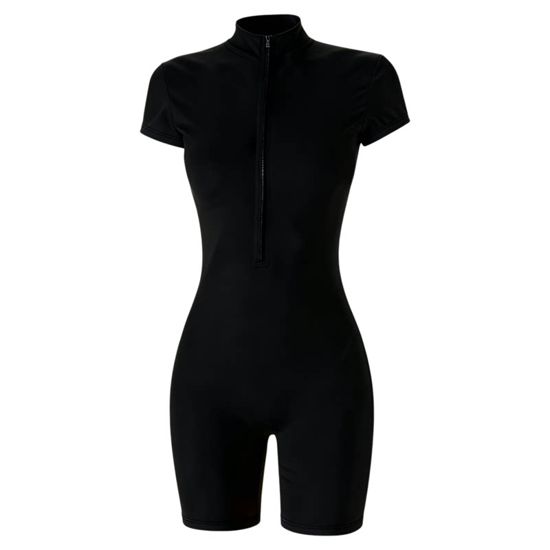 Zipper short sleeved slim fit jumpsuit 拉链短袖修身连体裤