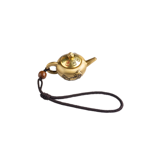 【马上发财】纯黄铜把把壶马上胡转转打牌神器手工编织绳手把件