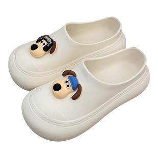 细细条 趣味狗狗休闲增高大头鞋女春夏季外穿时尚百搭包头半拖鞋