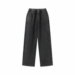 EntryLev雪花黑水洗直筒长裤春夏毛圈卫裤宽松微喇通勤健身百搭款