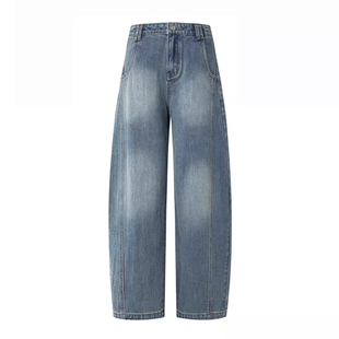 复古弯刀牛仔裤女款春季美式145小个子宽松潮牌阔腿休闲八分裤子9