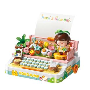 费米肉肉酱正版授权花田打字机拼装积木办公室桌面摆件拼插玩具