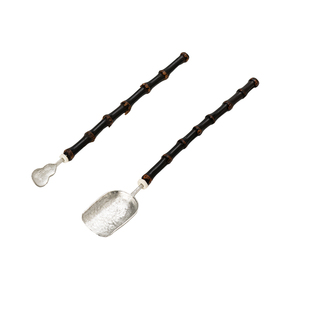 画续竹制茶勺单只紫竹茶拨茶铲套装高级取茶单个功夫茶具配件